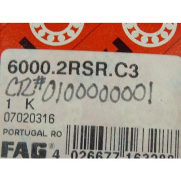 Fag 6000.2RSR.C3 Deep Groove Ball Bearing 10 x 26 x 8 mm ! NEW !